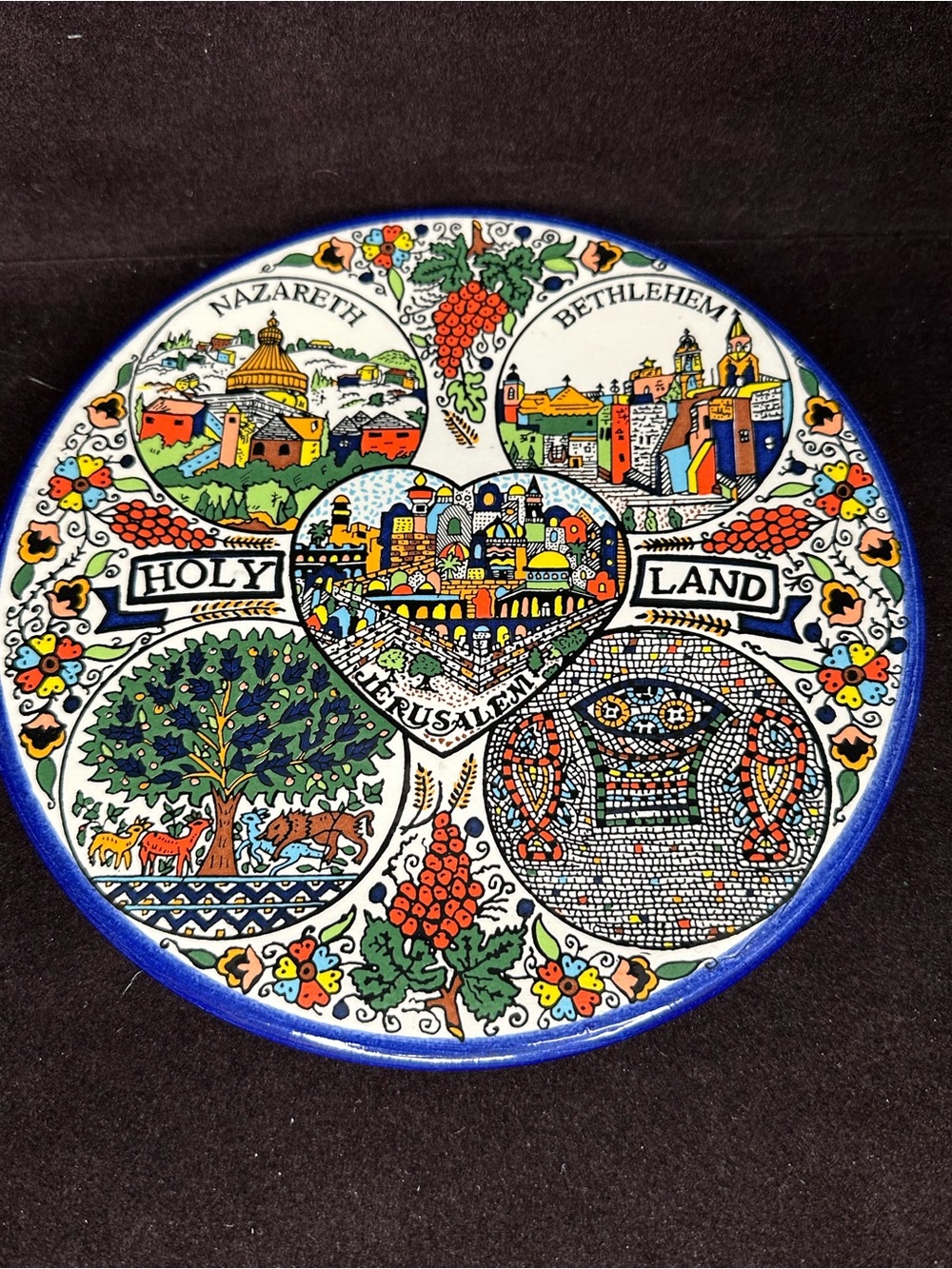 Vintage Armenian Ceramic Holy Land Wall Plate Hand Painted Jerusalem 9"